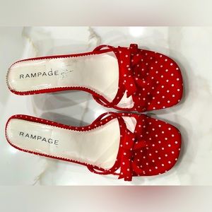 Rampage “Madeline” size 8M, red sandals with small white polka dots.